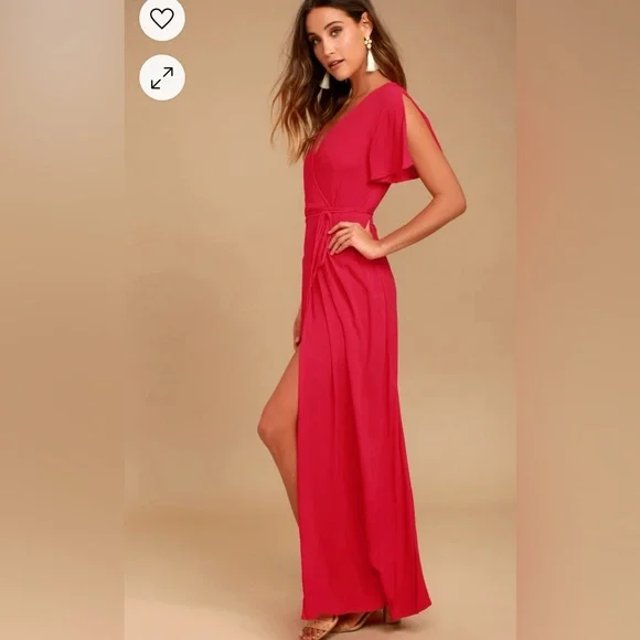 🆕 LuLu’s Much Obliged Red Wrap Maxi Dress, Size L - Picture 3 of 10